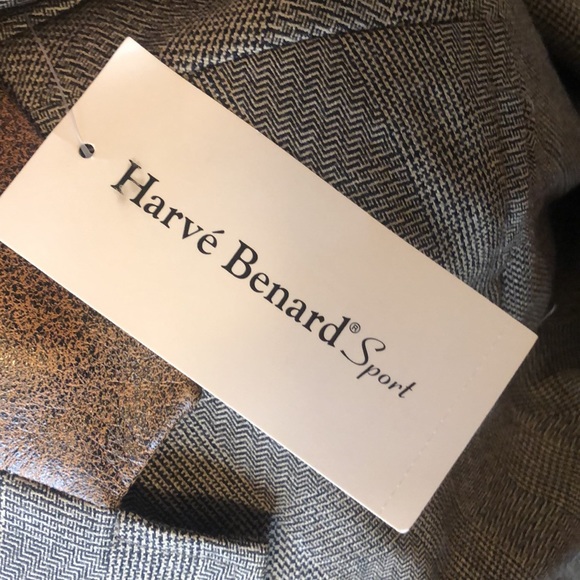 NWT Harvé Bernard Sport Tweed Blazer Leather Trim - Picture 7 of 10